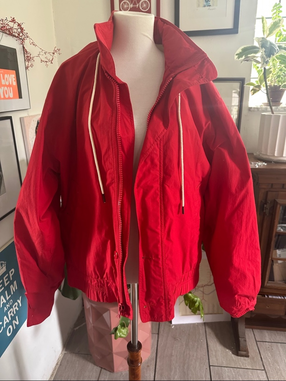 Andrew Marc Bright Red Men's Windbreaker with Hood medium